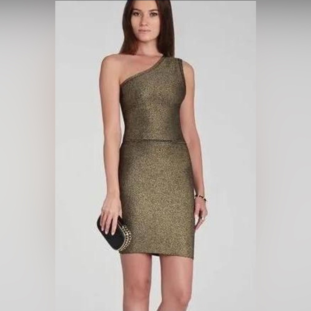 BCBG Maxazria Inari bodycon dress in Gold Metallic Size XS